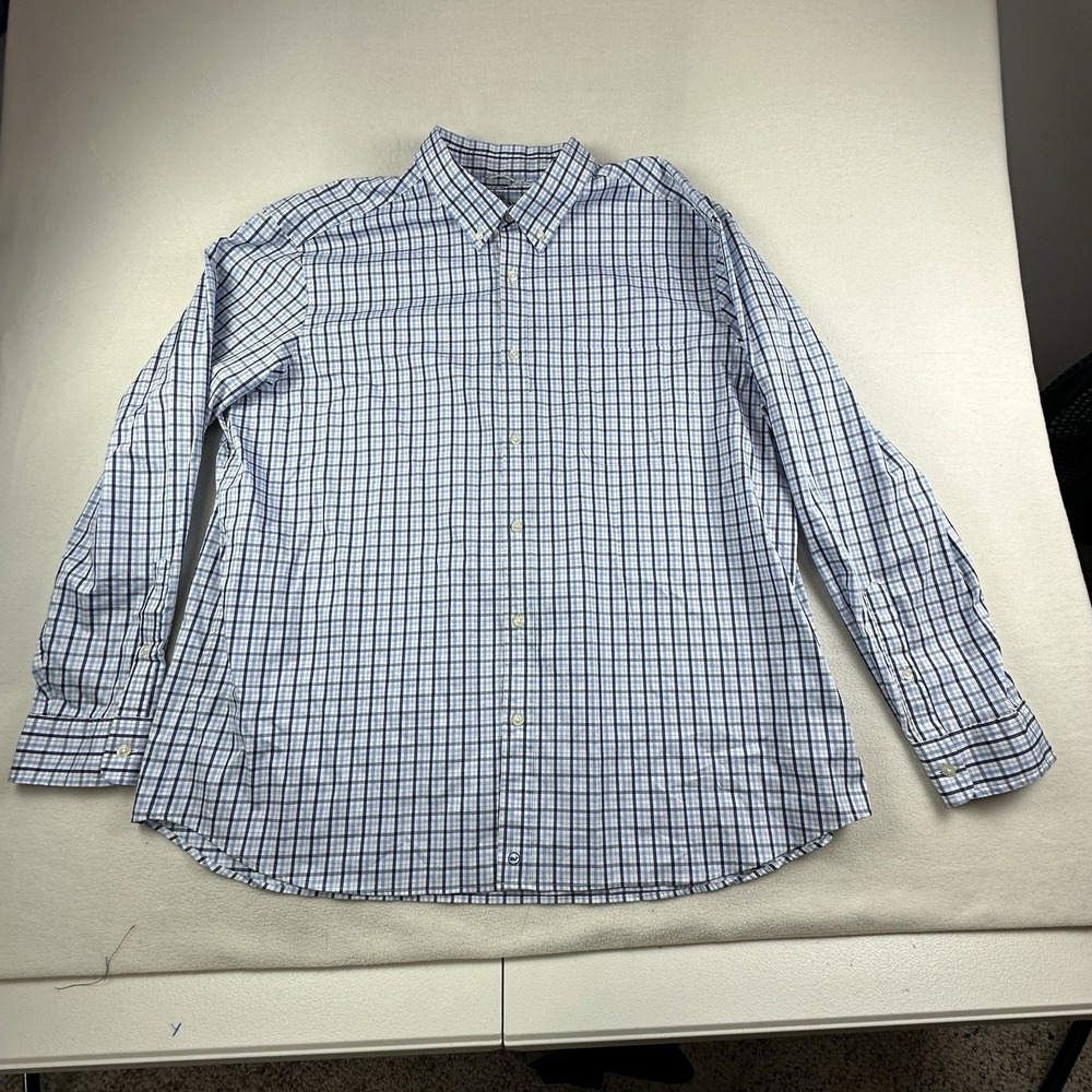 Vineyard Vines On The Go Shirt Mens XXL Blue Plaid Brrr Performance OTG